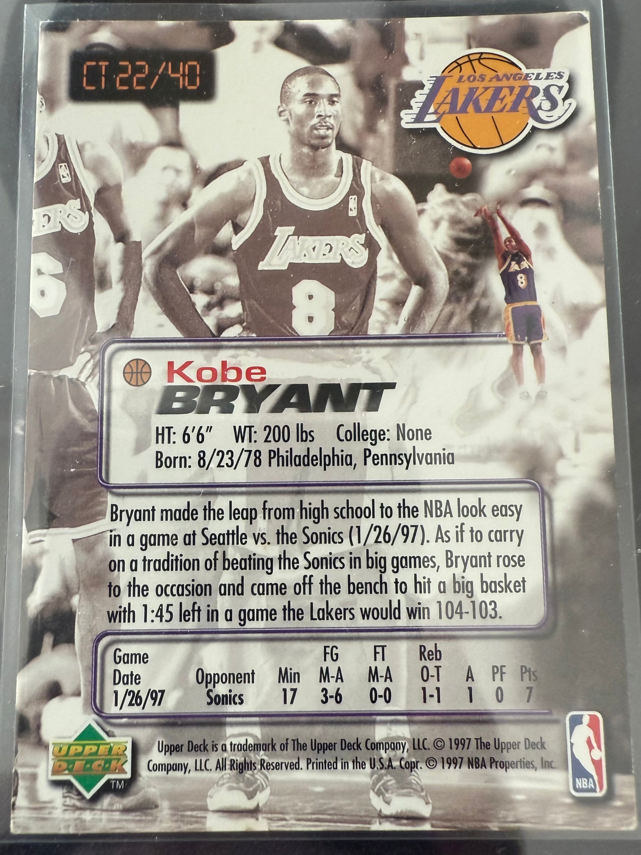 Kobe Bryant "Crunch Time" Card CT 22/40