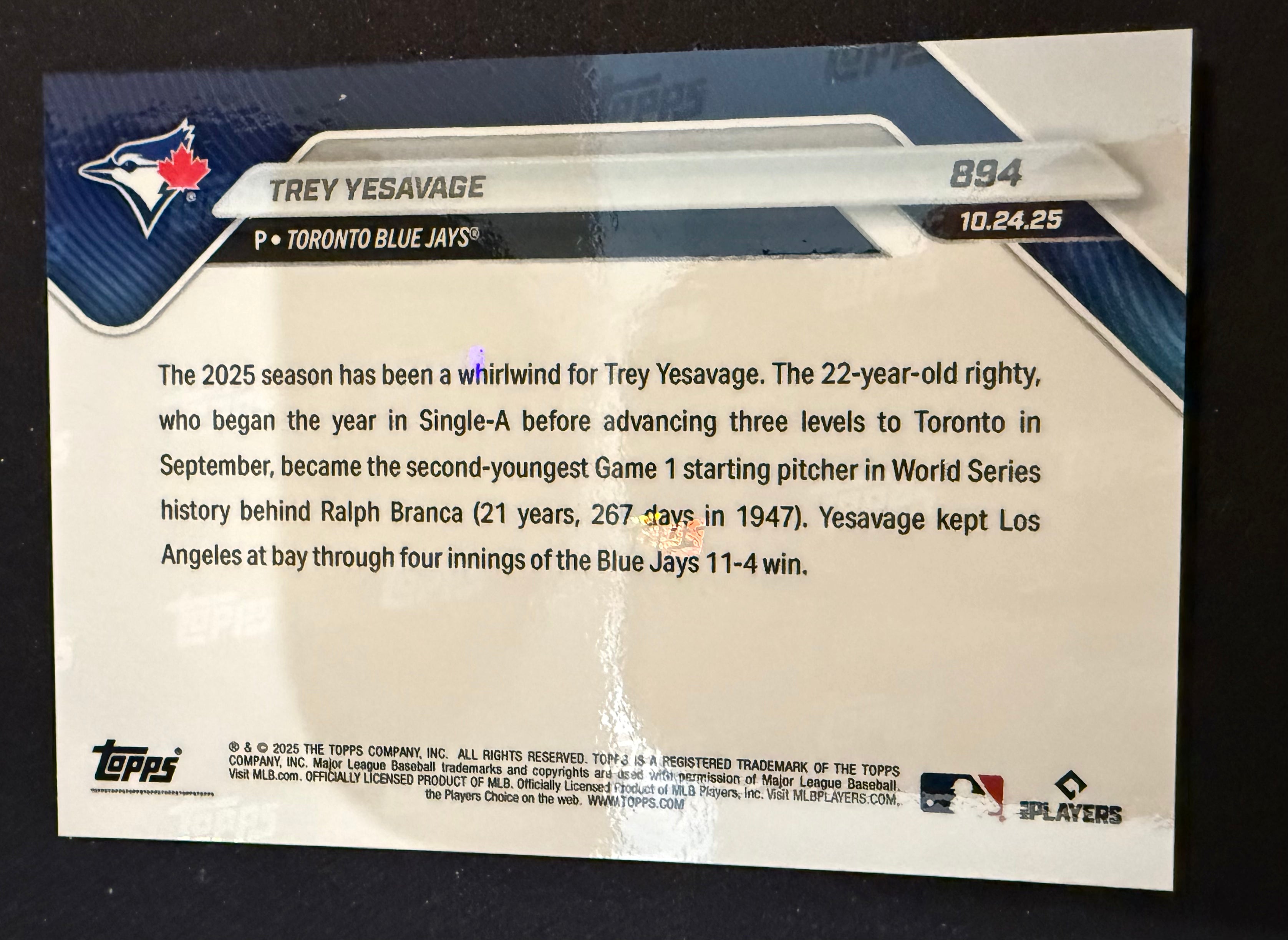Trey Yesavage's World Series Topps Now #884
